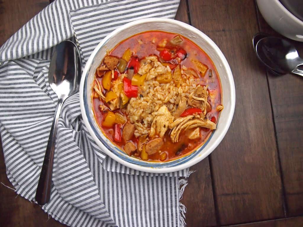 chicken gumbo with sausage and bell peppers