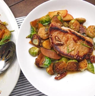 Cider braised pork on a bed of caramelized brussels sprouts