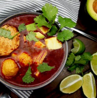 Chicken Tamale Soup with Avocado and Cilantro with limes