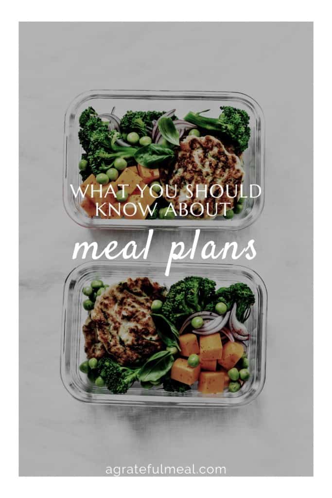 Two containers of meal prepped food with the title "What You Should Know About Meal Plans"