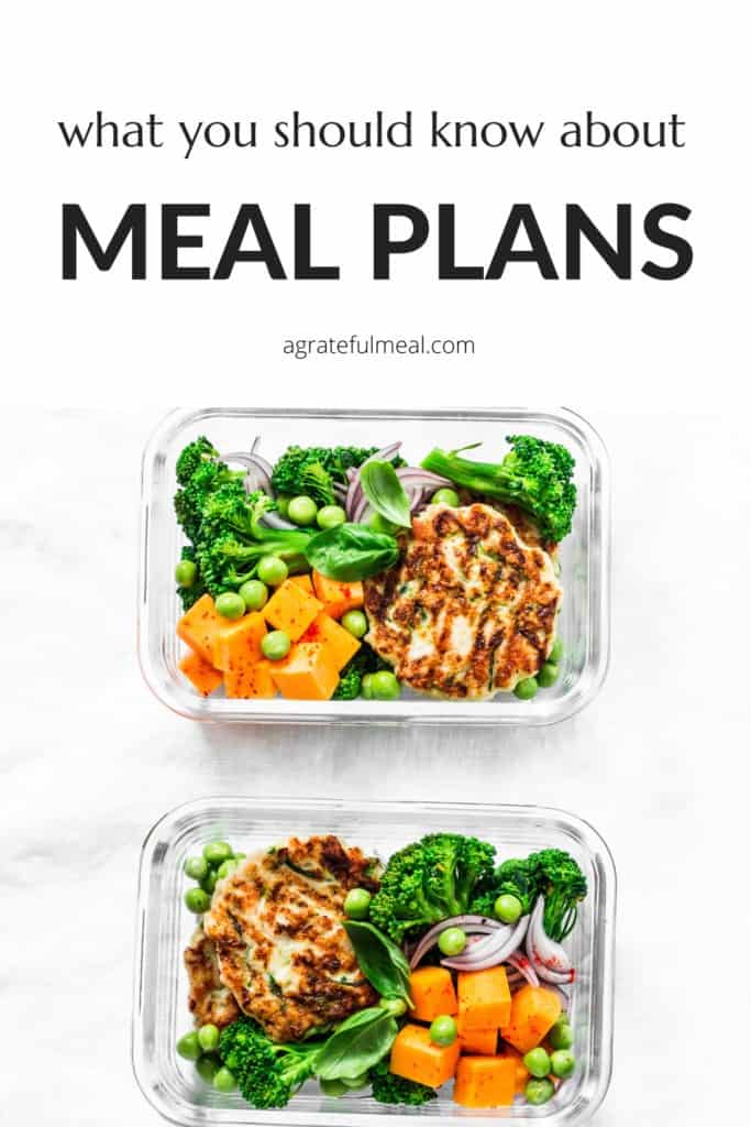 Two containers of meal prepped food with the title "What You Should Know About Meal Plans"