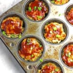 Mini Chicken Meatloaves with Pineapple BBQ Sauce in a Muffin Tin