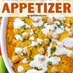 Pinterest image with the words "buffalo chickpea dip appetizer" in text overlay.