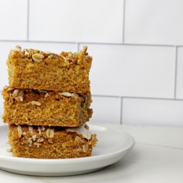 A stack of three pieces of vegan coffee cake