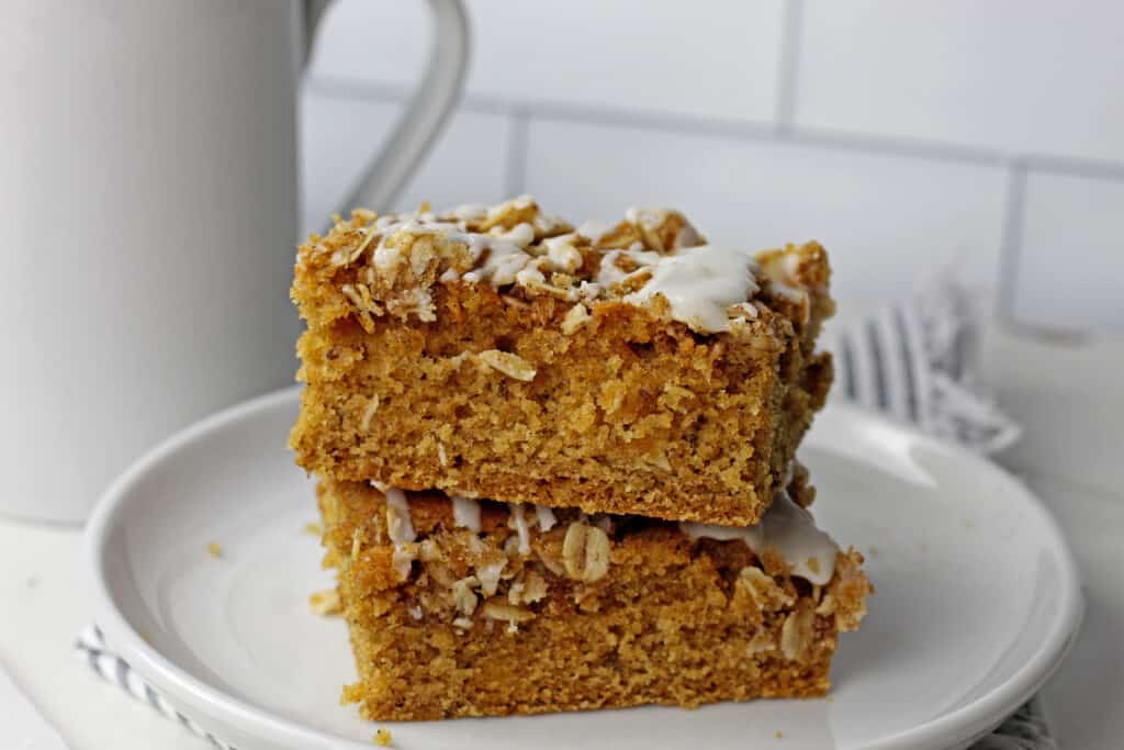 a stack of two pieces of vegan coffee cake