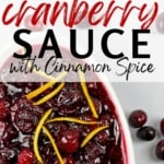 Cranberry sauce with words "Orange Cranberry Sauce with Cinnamon Spice".