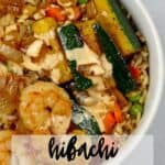 Pinterest image of the recipe with the words "Hibachi Shrimp Bowls" in text overlay.