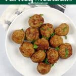 Pinterest image of the meatballs with the words "Air Fryer Turkey Meatballs" in text overlay.
