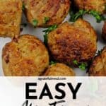 Pinterest image of the meatballs with the words "Easy Air Fryer Turkey Meatballs" in text overlay.