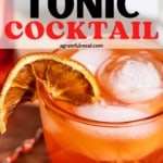 A pinterest photo of an aperol tonic with a dried orange slice for garnish with the text overlay that says "aperol tonic cocktail" in black and red.