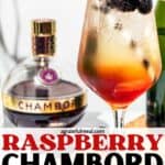 Pinterest image with the words "raspberry Chambord spritz" in text overlay.