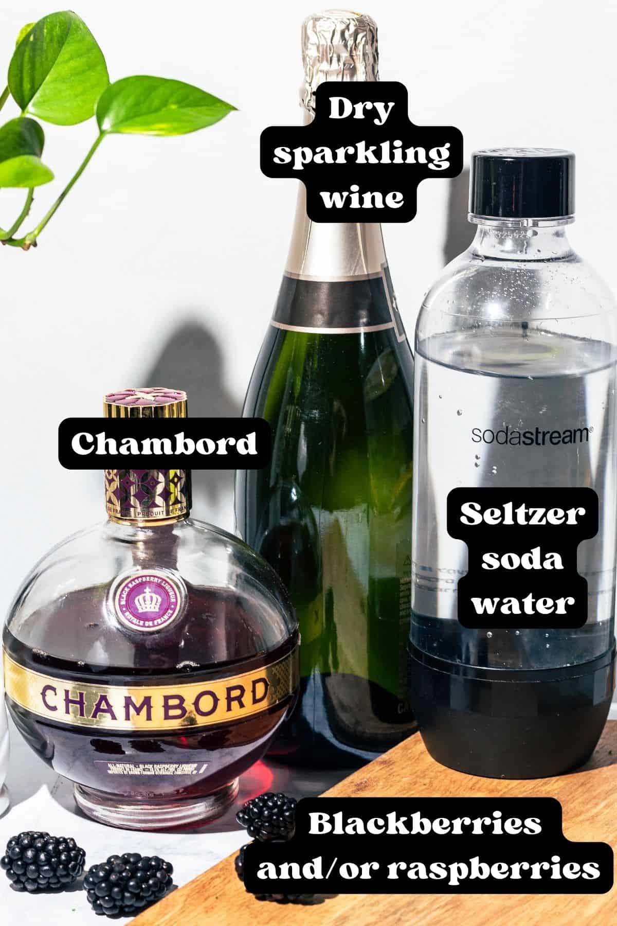 Ingredients to make the Chambord spritz.