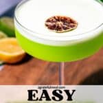 Pinterest image of the cocktail with the words "Easy Midori Sour Cocktail" in text overlay.