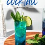 Pinterest images of the cocktail with the words "Blue mojito cocktail" in text overlay.
