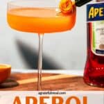 Pinterest image of the cocktail with the words "Aperol Vodka Martini" in text overlay.