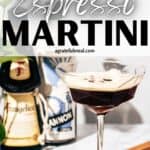 Pinterest image of the martini with the words "Hazelnut Espresso Martini " in text overlay.