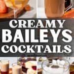 Pinterest collage of 4 different creamy cocktails with the words "Creamy Baileys Cocktails" in text overlay.