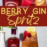 Pinterest images of the cocktail with the words "Berry Gin Spritz" in text overlay.