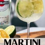 Pinterest image of the cocktail with the words "Martini Spritz cocktail" in text overlay.