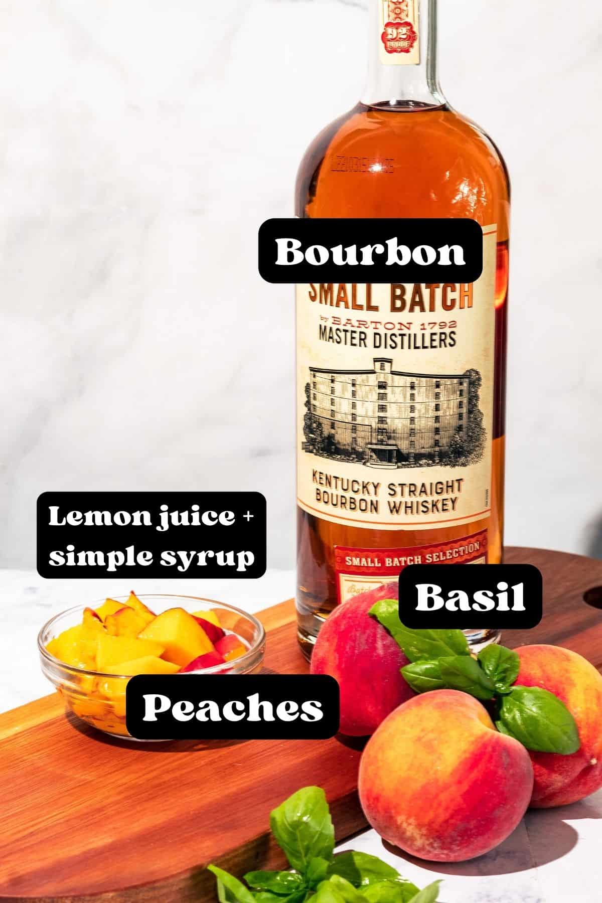 Peach Bourbon Whiskey Smash Cocktail with Basil A Grateful Meal