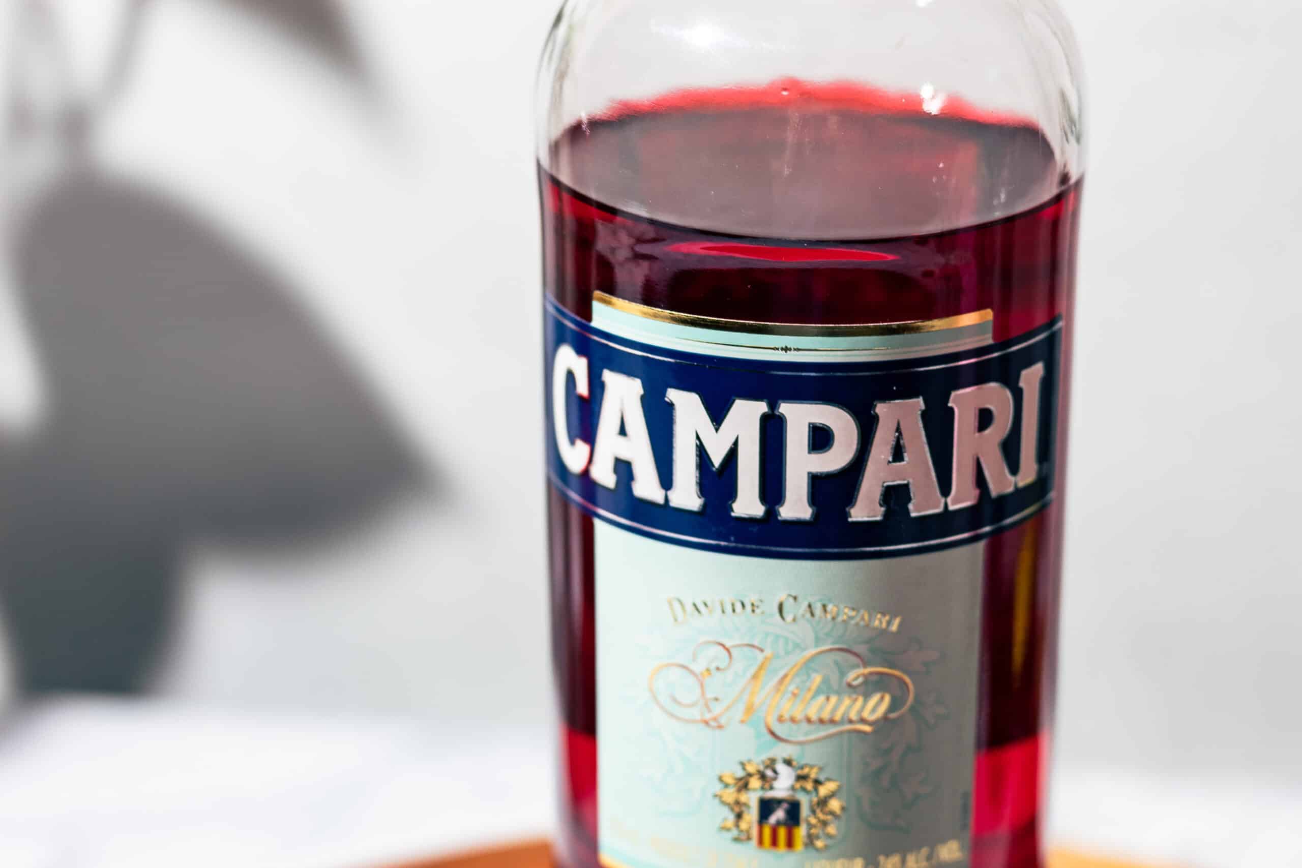 Campari bottle with traditional label. 