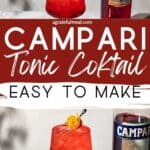 Pinterest image of the cocktail with the words "Campari Tonic Cocktail Easy to Make" in text overlay.