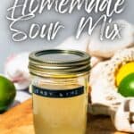 Pinterest image of the syrup with the words "Lemon lime syrup homemade sour mix" in text overlay.