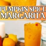 Pinterest image of the cocktail with the words "Pumpkin Spice Margarita" in text overlay.