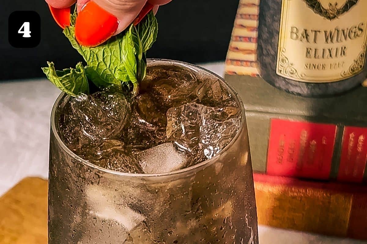 Step 4 showing adding fresh mint as a garnish.