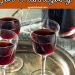 Port wine on a silver tray with the words "Best wine for thanksgiving" in text overlay.