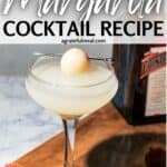 Pinterest image of the cocktail with the words "Simple Lychee Margarita Cocktail Recipe" in text overlay.