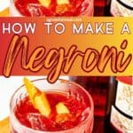 Pinterest image of the cocktail with the words "How to Make a Negroni" in text overlay.