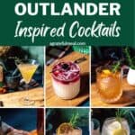 Pinterest image of the cocktails and the standing stones with the words "Outlander Inspired Cocktails" in text overlay.
